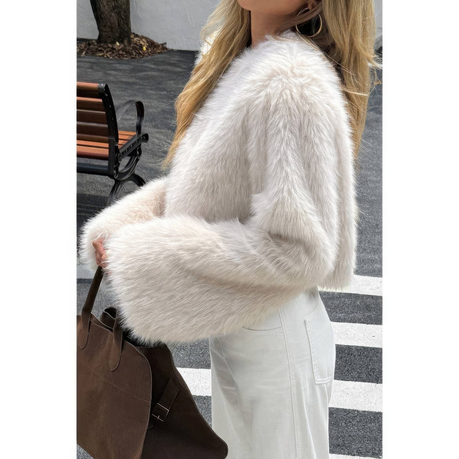 solid faux fur back hide zipper pullover coat