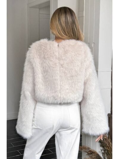 Solid Faux Fur Back Hide Zipper Pullover Coat