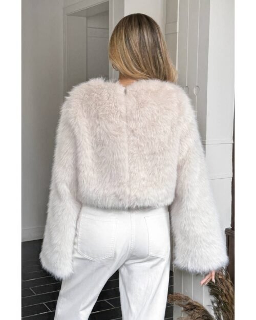 solid faux fur back hide zipper pullover coat