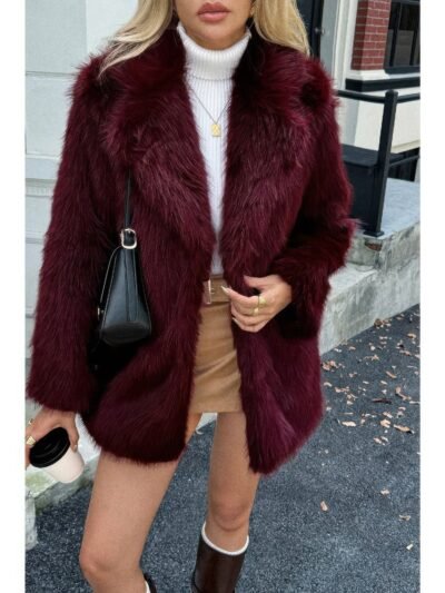Faux Fur Fuzzy Fleece Lapel Open Front Coat