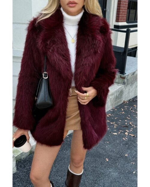 Faux Fur Fuzzy Fleece Lapel Open Front Coat
