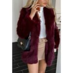 Faux Fur Fuzzy Fleece Lapel Open Front Coat