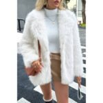Faux Fur Fuzzy Fleece Lapel Open Front Coat