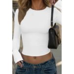 Round Neck Solid Long Sleeve Slim Fit Shirt