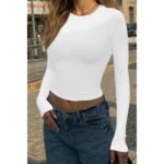 Round Neck Solid Long Sleeve Slim Fit Shirt