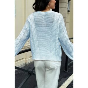 Solid Round Neck Cable Knit Pullover Sweater