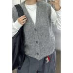 Solid V Neck Sleeveless Knitted Cardigan Vest