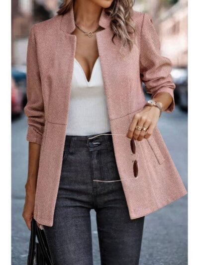 Solid Pocket Long Sleeve Elegant Wool Coat