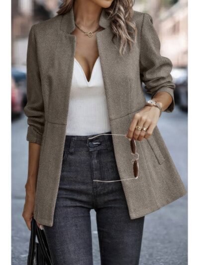 Solid Pocket Long Sleeve Elegant Wool Coat Solid Pocket Long Sleeve Elegant Wool Coat