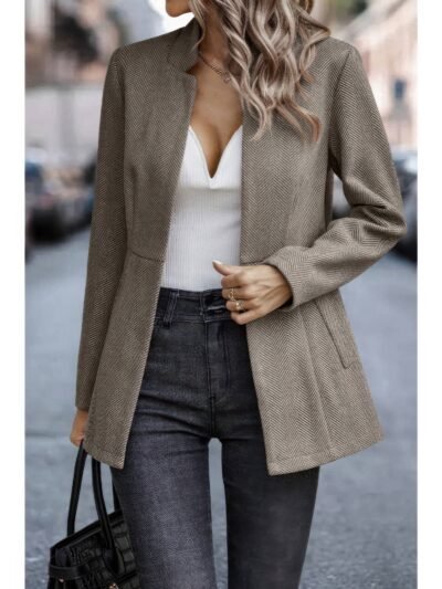 Solid Pocket Long Sleeve Elegant Wool Coat Solid Pocket Long Sleeve Elegant Wool Coat