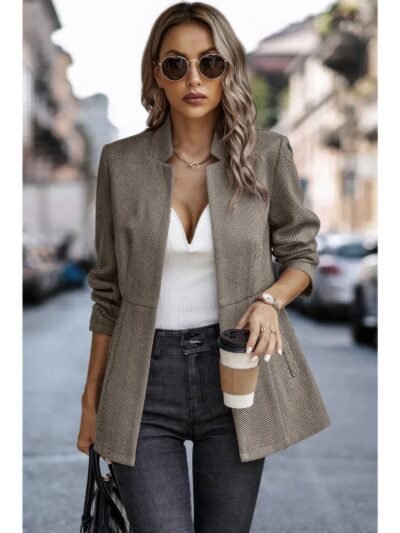 Solid Pocket Long Sleeve Elegant Wool Coat Solid Pocket Long Sleeve Elegant Wool Coat