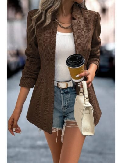 Solid Pocket Long Sleeve Elegant Wool Coat Solid Pocket Long Sleeve Elegant Wool Coat