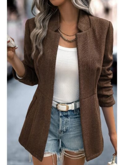Solid Pocket Long Sleeve Elegant Wool Coat Solid Pocket Long Sleeve Elegant Wool Coat