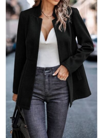 Solid Pocket Long Sleeve Elegant Wool Coat Solid Pocket Long Sleeve Elegant Wool Coat