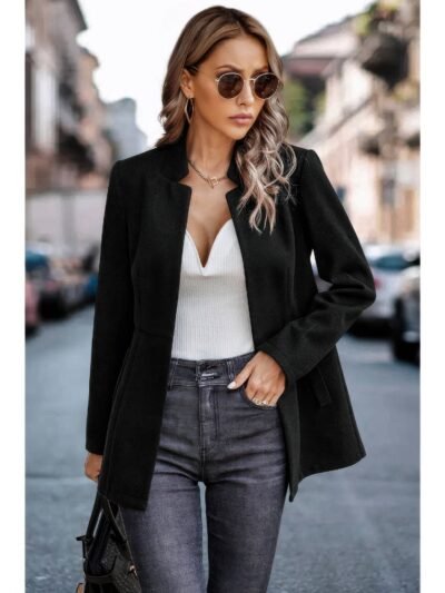 Solid Pocket Long Sleeve Elegant Wool Coat Solid Pocket Long Sleeve Elegant Wool Coat