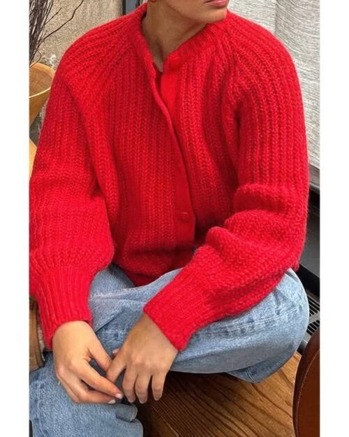 Solid Soft Knit Button Loose Cardigan