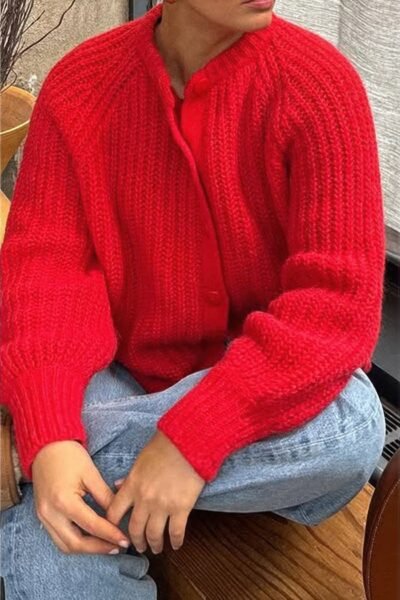 Solid Soft Knit Button Loose Cardigan