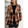 Plaid Lapel Collar Long Sleeve Button Coat