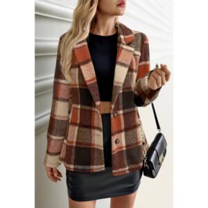 Plaid Lapel Collar Long Sleeve Button Coat Plaid Lapel Collar Long Sleeve Button Coat