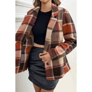 Plaid Lapel Collar Long Sleeve Button Coat Plaid Lapel Collar Long Sleeve Button Coat