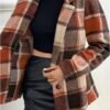 Plaid Lapel Collar Long Sleeve Button Coat