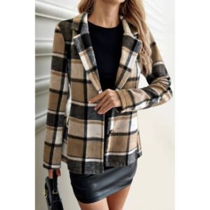 Plaid Lapel Collar Long Sleeve Button Coat Plaid Lapel Collar Long Sleeve Button Coat