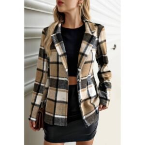 Plaid Lapel Collar Long Sleeve Button Coat Plaid Lapel Collar Long Sleeve Button Coat