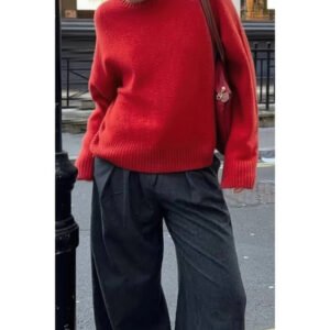 Solid Knit O Neck Long Sleeves Pullover Sweater