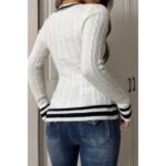 V Neck Cable Knit Long Sleeve Fit Sweater