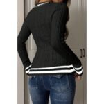 V Neck Cable Knit Long Sleeve Fit Sweater