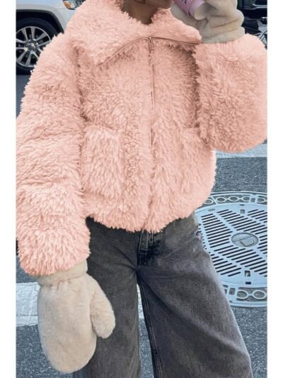 Solid Fleece Cropped Cozy Fuzzy Fur Jacket