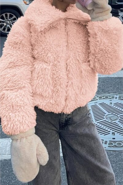 Solid Fleece Cropped Cozy Fuzzy Fur Jacket