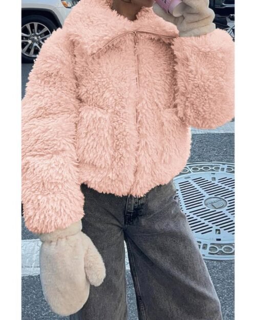 Solid Fleece Cropped Cozy Fuzzy Fur Jacket