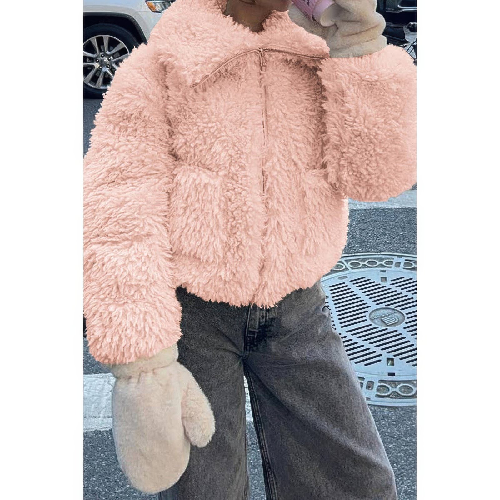WH327931.jpg Solid Fleece Cropped Cozy Fuzzy Fur Jacket