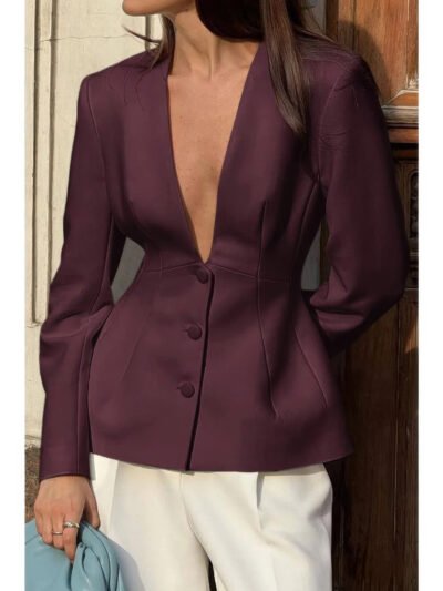 Women’s Tailored Long Sleeve Blazer – V-Neck Blazer Women’s Tailored Long Sleeve Blazer