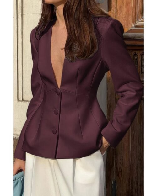 women’s tailored long sleeve blazer – v-neck blazer