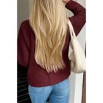 Knit Solid V Neck Button Pockets Sweater - Image 3