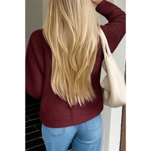 Knit Solid V Neck Button Pockets Sweater Knit Solid V Neck Button Pockets Sweater