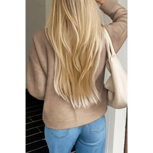 Knit Solid V Neck Button Pockets Sweater Knit Solid V Neck Button Pockets Sweater