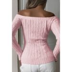 Off Shoulder Cable Knit Solid Long Sleeves Sweater - Image 4
