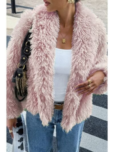 Solid Long Sleeves Elegant Faux Fur Jacket Solid Long Sleeves Elegant Faux Fur Jacket