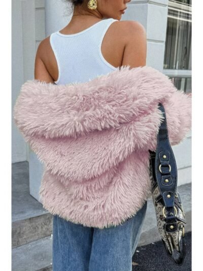 Solid Long Sleeves Elegant Faux Fur Jacket Solid Long Sleeves Elegant Faux Fur Jacket