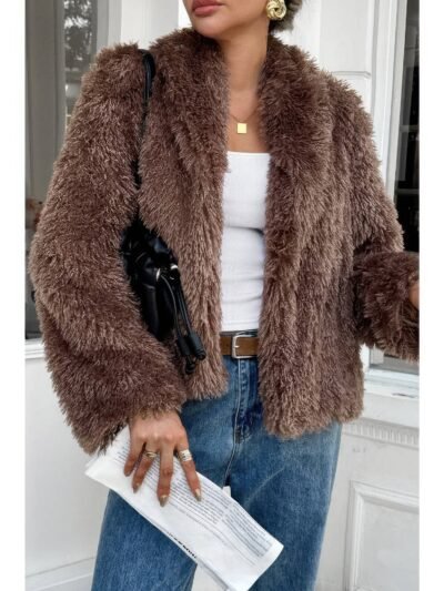 Solid Long Sleeves Elegant Faux Fur Jacket Solid Long Sleeves Elegant Faux Fur Jacket