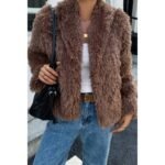 Solid Long Sleeves Elegant Faux Fur Jacket - Image 7