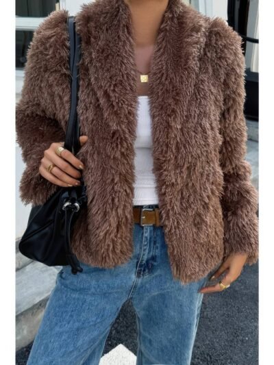 Solid Long Sleeves Elegant Faux Fur Jacket Solid Long Sleeves Elegant Faux Fur Jacket