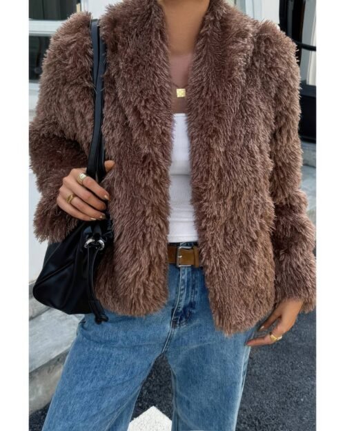 solid long sleeves elegant faux fur jacket