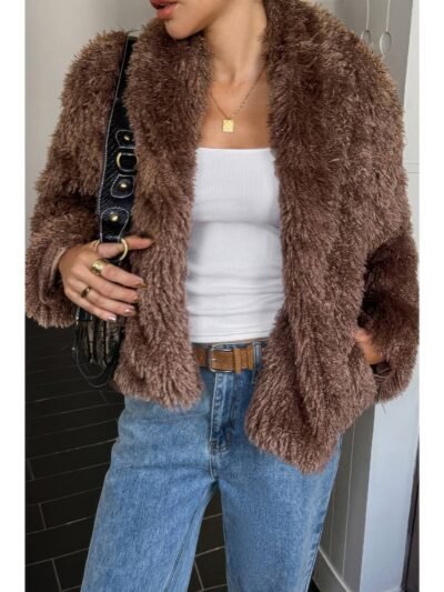 Solid Long Sleeves Elegant Faux Fur Jacket Solid Long Sleeves Elegant Faux Fur Jacket