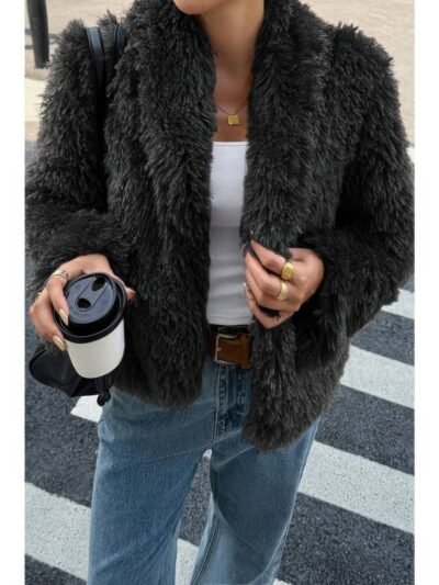Solid Long Sleeves Elegant Faux Fur Jacket Solid Long Sleeves Elegant Faux Fur Jacket