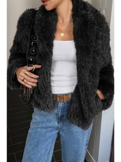 Solid Long Sleeves Elegant Faux Fur Jacket Solid Long Sleeves Elegant Faux Fur Jacket
