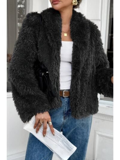 Solid Long Sleeves Elegant Faux Fur Jacket Solid Long Sleeves Elegant Faux Fur Jacket